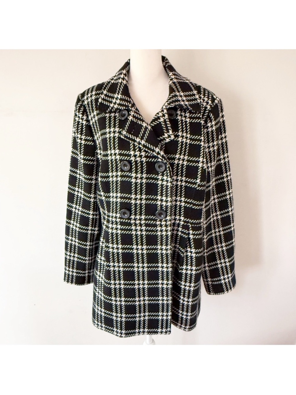 Vintage Women Y2K Wool Plaidโ Pea Coat Large Preppy Academia Twee Winter Layers